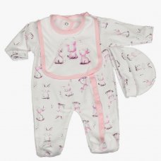 WF1959: Baby Girls Bunny 3 Piece Set In a Gift Box (0-6 Months)